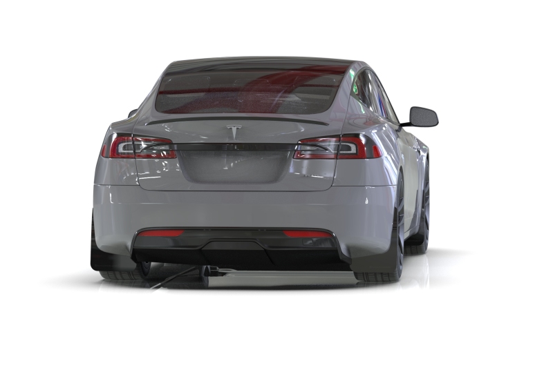Tesla Model S Mud Flaps - Rally Armor - UR Blk Flap/Rd Logo - Black - `21-`25
